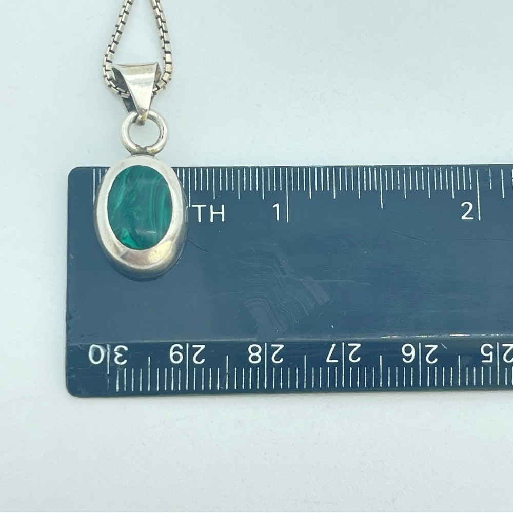 Vintage Silver Green Oval Malachite Pendant & Necklace 925 Sterling Jewelry - Picture 11 of 14